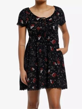 NWT Cosmic Aura With Witchy Icons Babydoll Mini Dress Size Medium